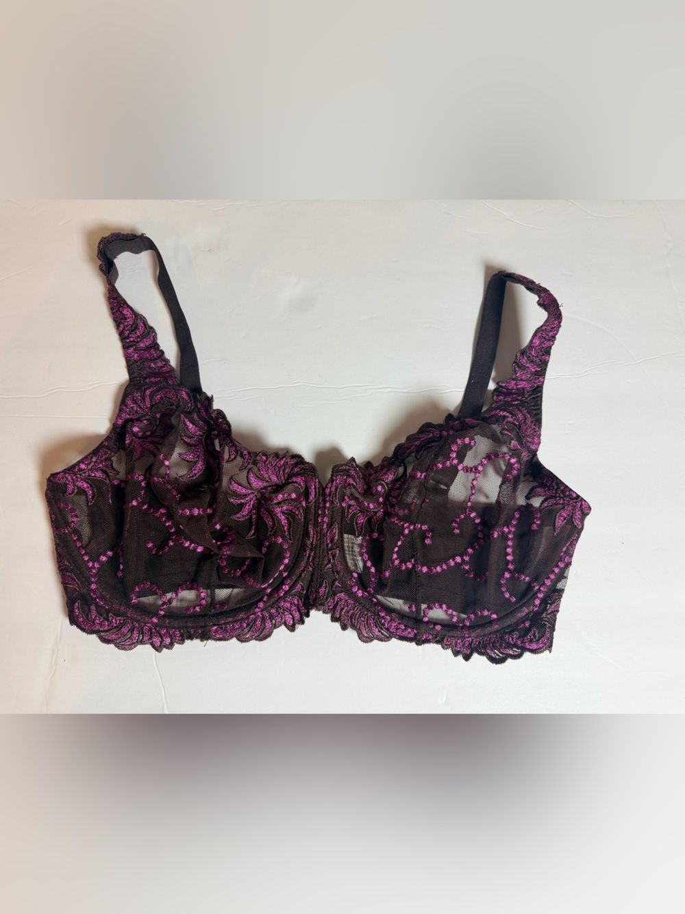 Lunaire Embroidered Sheer Lace Bra Size 36DDD Brown Purple Underwire Sexy
